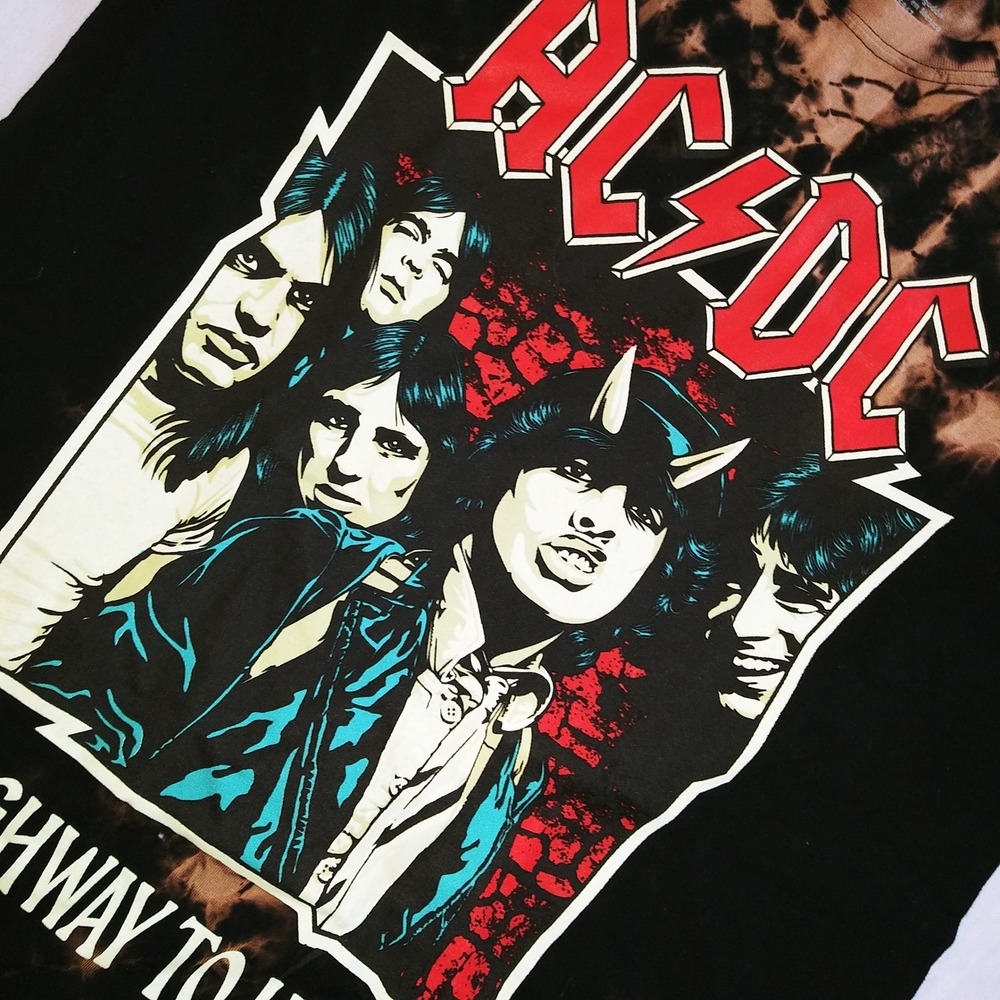 ACDC Highway to Hell Bleached Tie Dye T Shirt Men's Size Large Rock Band Tee